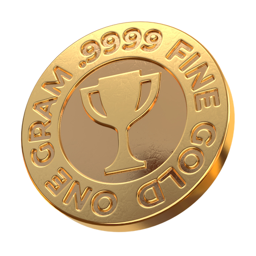 FLEX Beverage Gold Reward Recycle program's Gold coin. Pure Fine Gold.